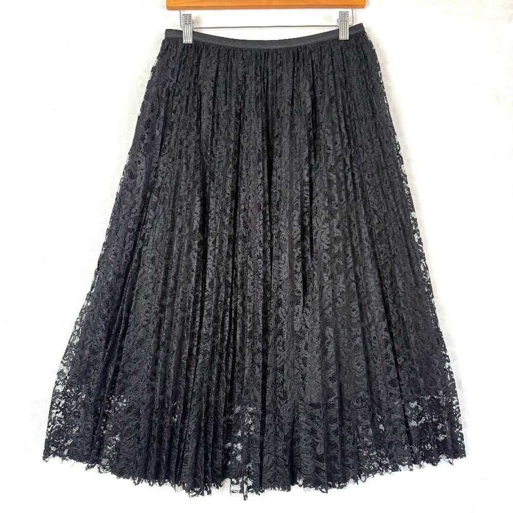 Beulah Whimsigoth Dark Feminine Pleated Sheer Lace Lined Maxi Skirt Womens M Bla
